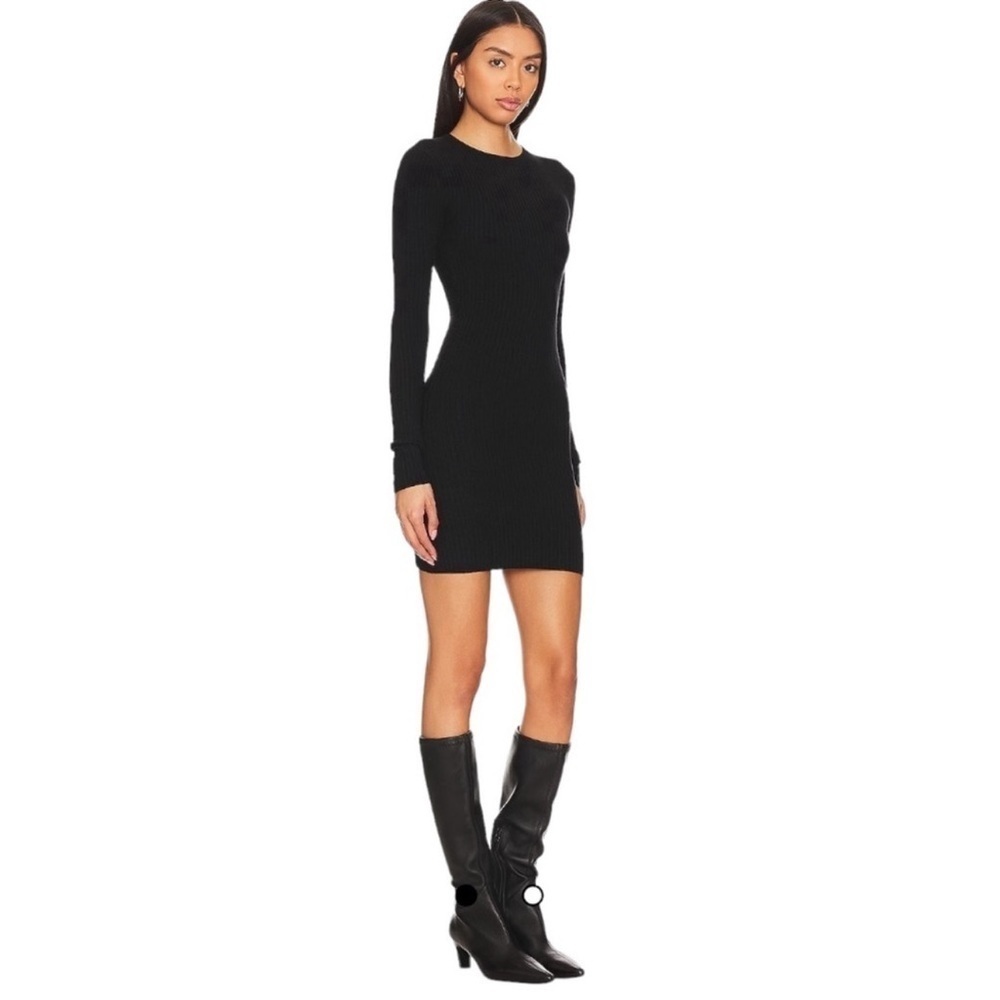 NEW Good American Cozy Rib Long Sleeve Minidress Black Small - Picture 2 of 11